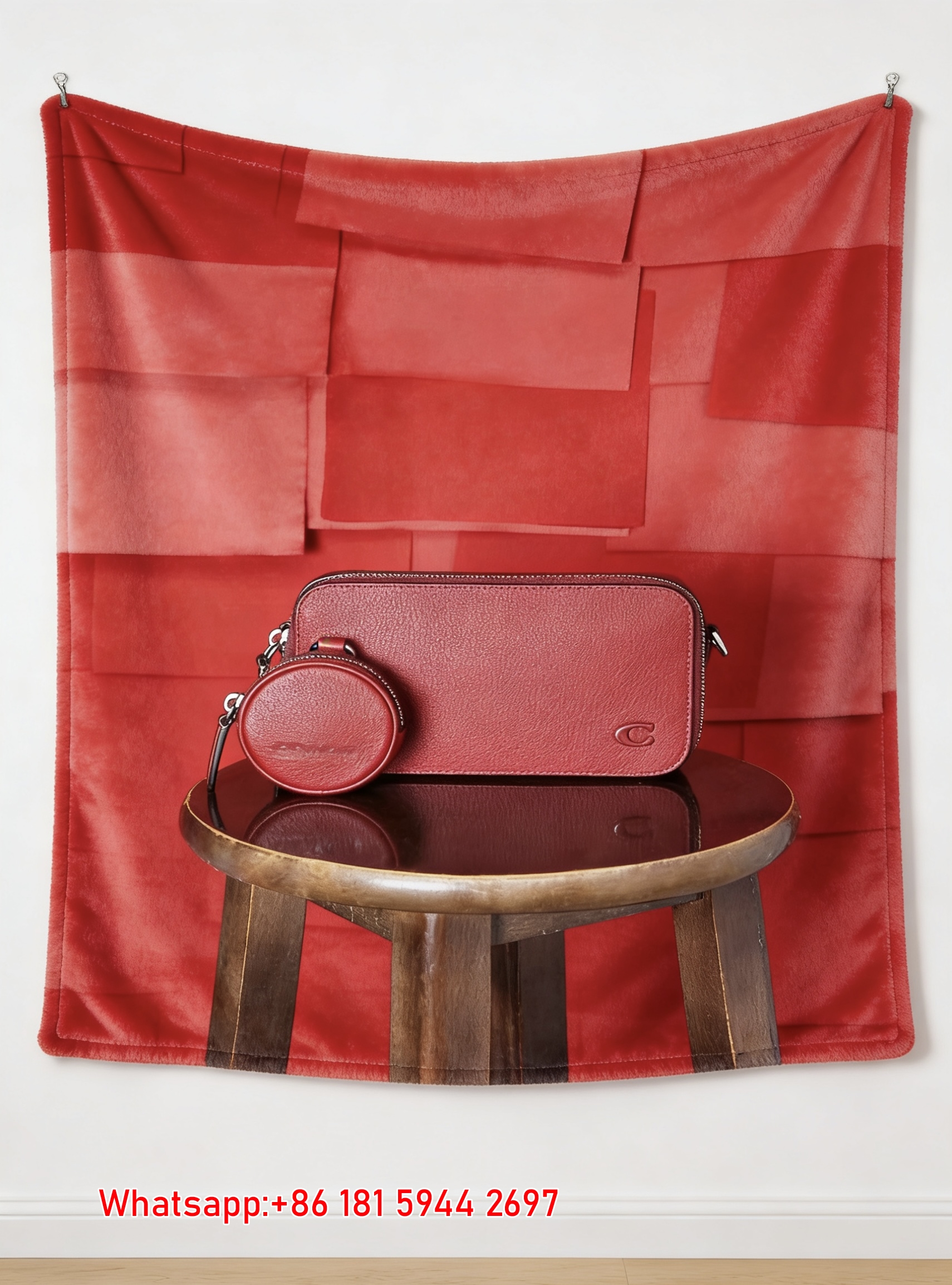 Coach Red Pebbled Leather Crossbody Bag Print Flannel Sofa Throw Blanket C277